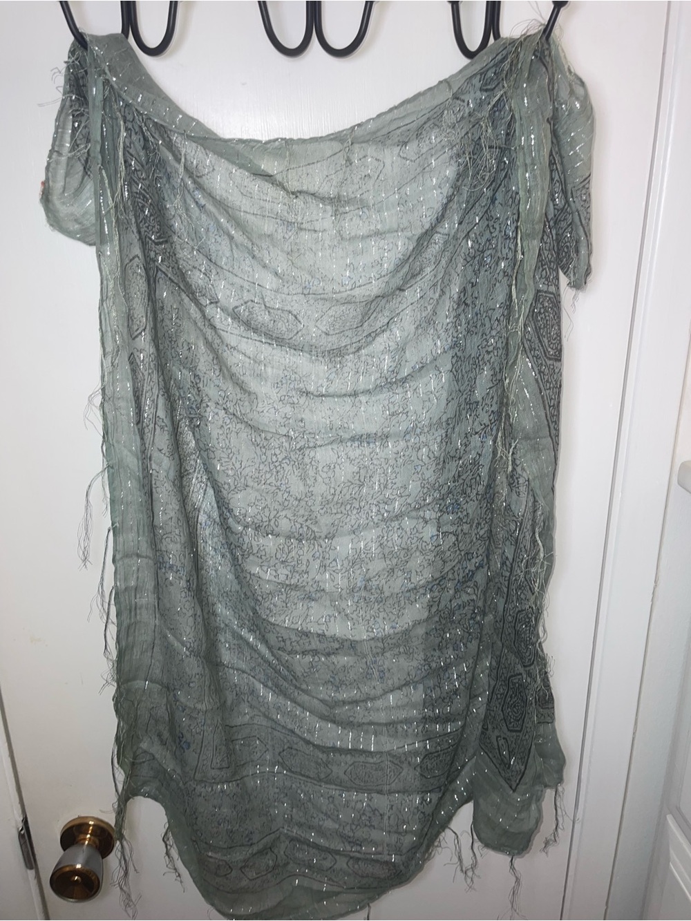NWT Light Sage Sheer Beaded Scarf